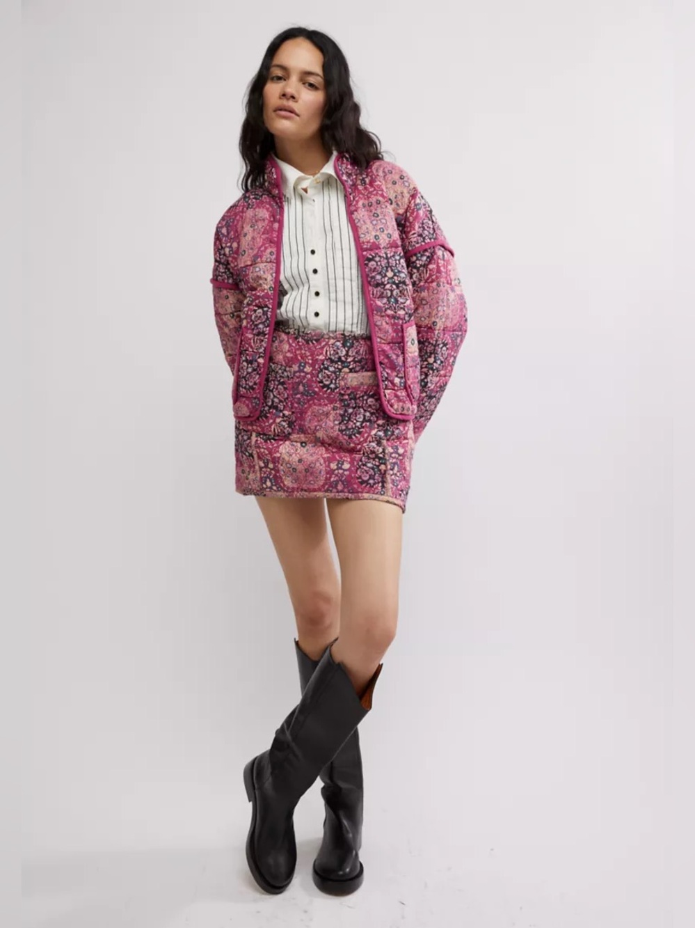 Free People Darla Quilted Skirt - Pink